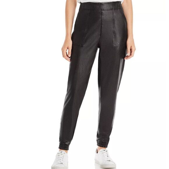 Spanx Leather Like Jogger Size Small Black High Rise Faux 20283R Pull On - Picture 1 of 9